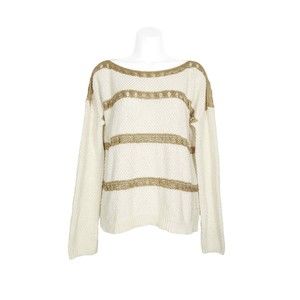 Sezane Pull Gino Jumper Sweater Cream Gold Metallic Striped Knit Size Medium